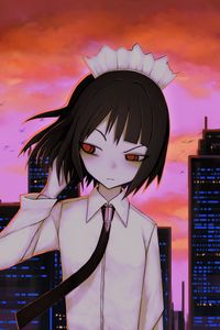 Preview wallpaper girl, glance, city, anime, art, gloomy