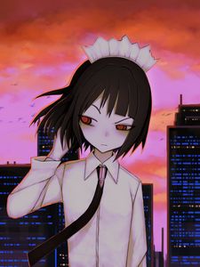 Preview wallpaper girl, glance, city, anime, art, gloomy