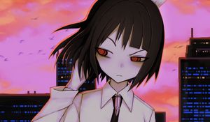 Preview wallpaper girl, glance, city, anime, art, gloomy