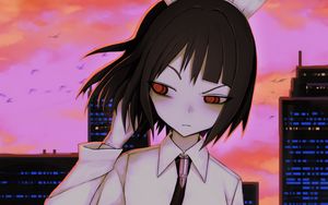 Preview wallpaper girl, glance, city, anime, art, gloomy