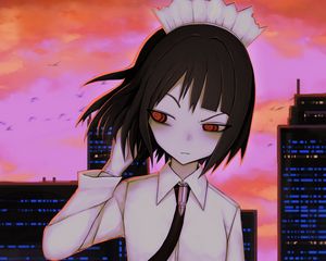 Preview wallpaper girl, glance, city, anime, art, gloomy