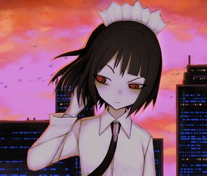 Preview wallpaper girl, glance, city, anime, art, gloomy