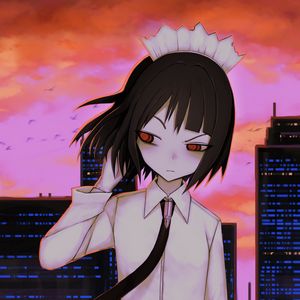 Preview wallpaper girl, glance, city, anime, art, gloomy