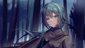 Preview wallpaper girl, glance, cloak, anime