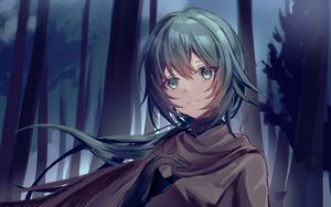 Preview wallpaper girl, glance, cloak, anime