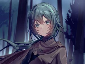 Preview wallpaper girl, glance, cloak, anime