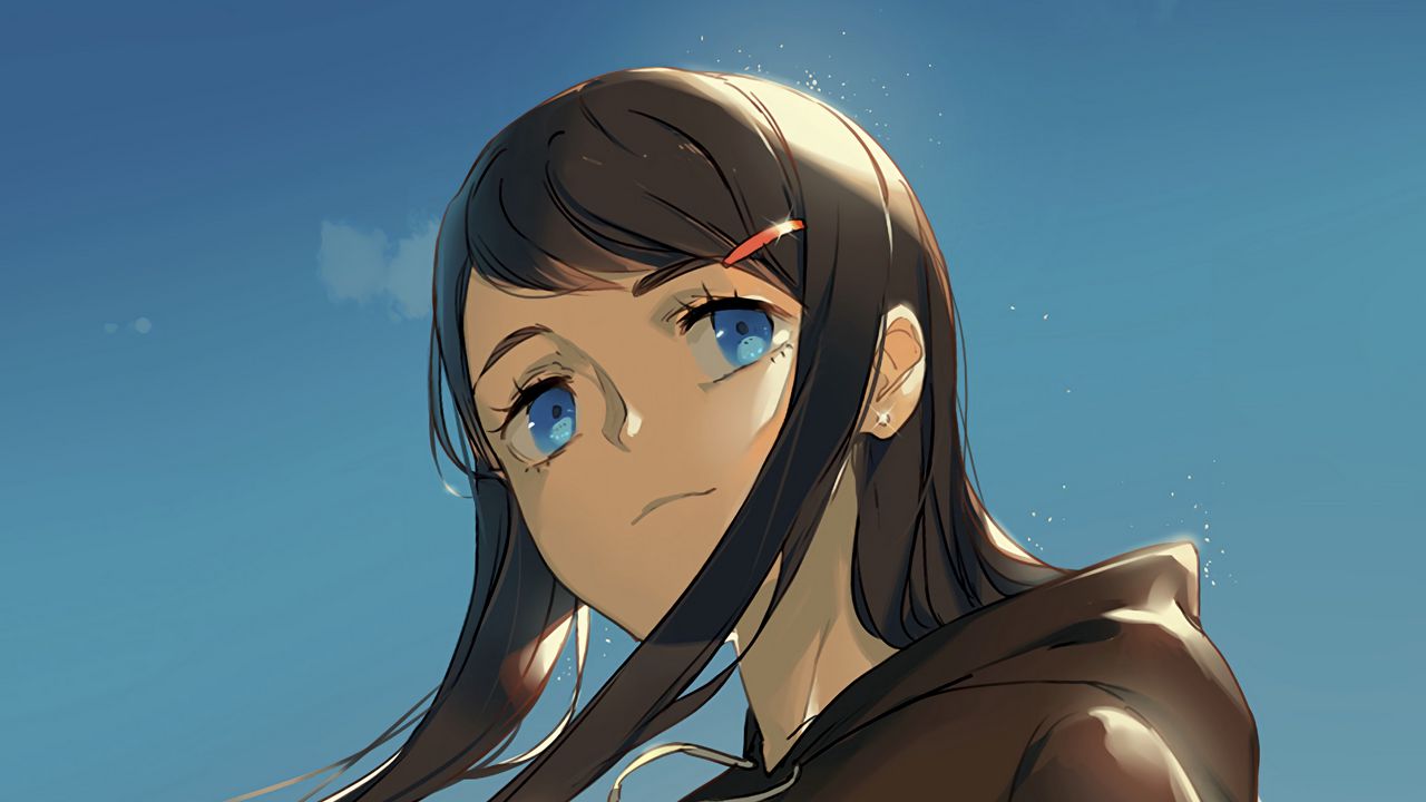 Wallpaper girl, glance, clouds, sky, anime, art