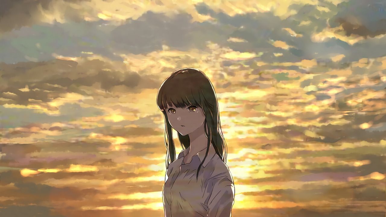 Wallpaper girl, glance, clouds, twilight, anime, art hd, picture, image Wallpaper girl, glance, clouds, twilight, anime, art hd, picture, image