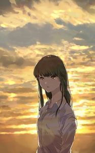 Preview wallpaper girl, glance, clouds, twilight, anime, art