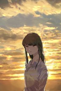 Preview wallpaper girl, glance, clouds, twilight, anime, art