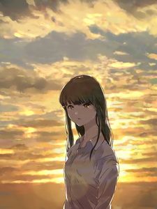 Preview wallpaper girl, glance, clouds, twilight, anime, art