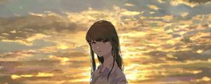 Preview wallpaper girl, glance, clouds, twilight, anime, art