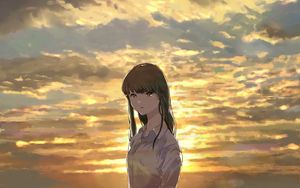 Preview wallpaper girl, glance, clouds, twilight, anime, art