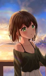 Preview wallpaper girl, glance, clouds, sunset, anime