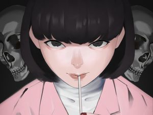 Preview wallpaper girl, glance, cocktail, tube, anime, art