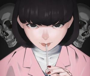 Preview wallpaper girl, glance, cocktail, tube, anime, art