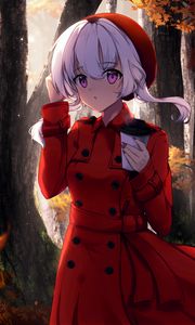 Preview wallpaper girl, glance, cup, autumn, anime