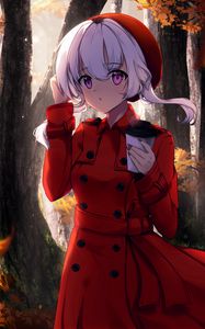 Preview wallpaper girl, glance, cup, autumn, anime