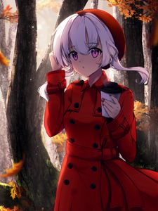 Preview wallpaper girl, glance, cup, autumn, anime