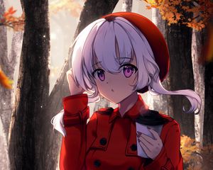 Preview wallpaper girl, glance, cup, autumn, anime