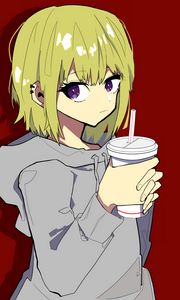 Preview wallpaper girl, glance, cup, sweatshirt, anime