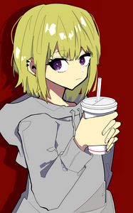 Preview wallpaper girl, glance, cup, sweatshirt, anime