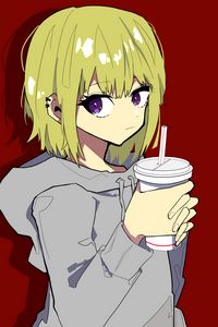 Preview wallpaper girl, glance, cup, sweatshirt, anime