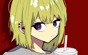 Preview wallpaper girl, glance, cup, sweatshirt, anime