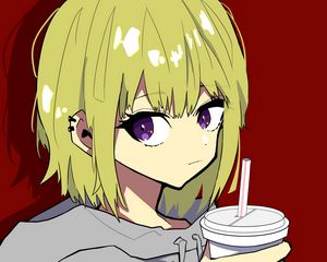 Preview wallpaper girl, glance, cup, sweatshirt, anime