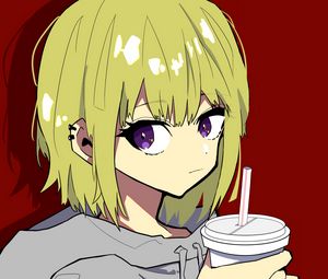 Preview wallpaper girl, glance, cup, sweatshirt, anime