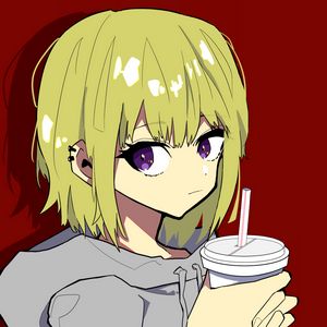 Preview wallpaper girl, glance, cup, sweatshirt, anime