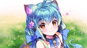 Preview wallpaper girl, glance, cute, happy, anime, art, cartoon