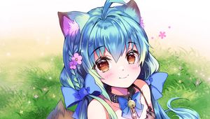 Preview wallpaper girl, glance, cute, happy, anime, art, cartoon