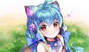 Preview wallpaper girl, glance, cute, happy, anime, art, cartoon