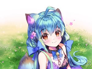 Preview wallpaper girl, glance, cute, happy, anime, art, cartoon