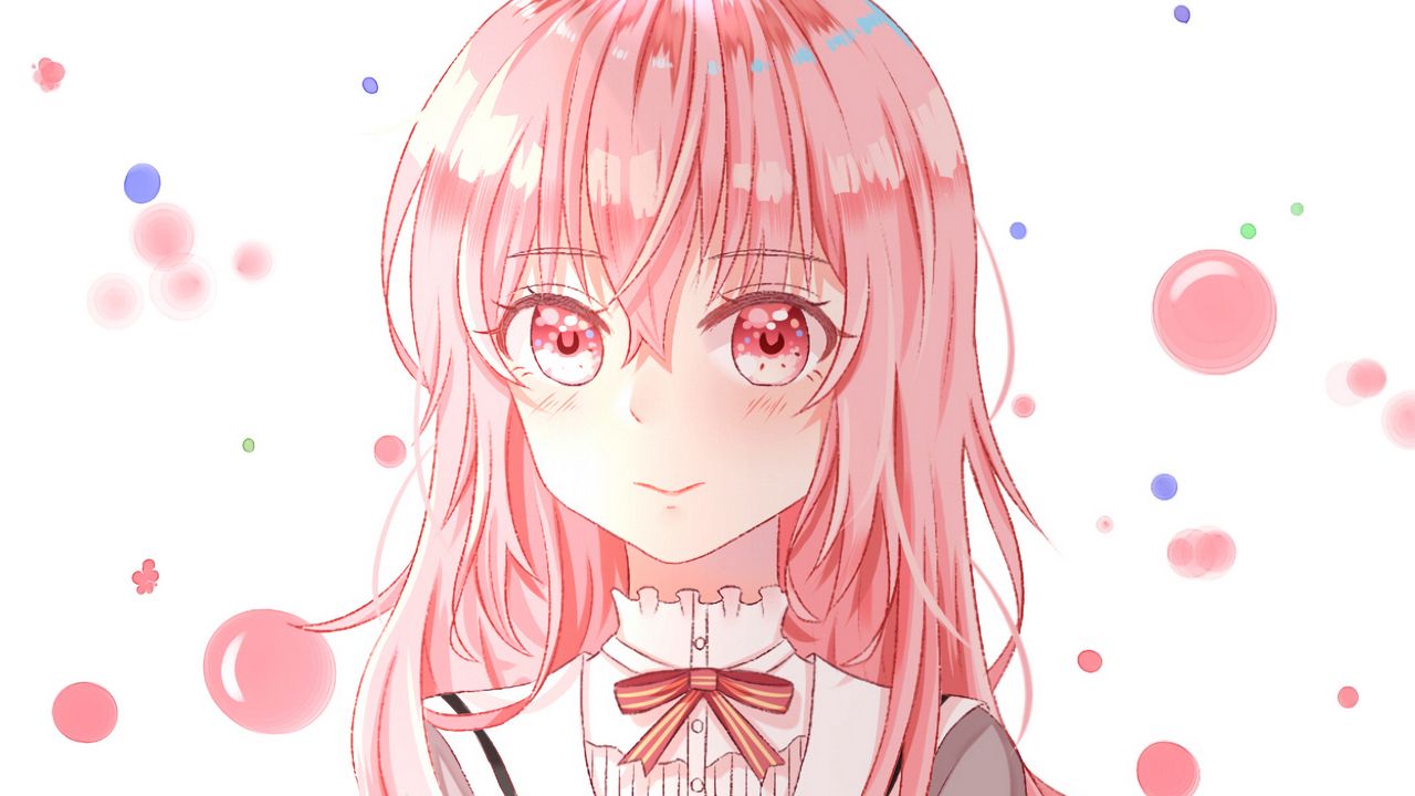 Wallpaper girl, glance, cute, pink, anime