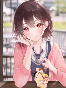 Preview wallpaper girl, glance, dessert, anime
