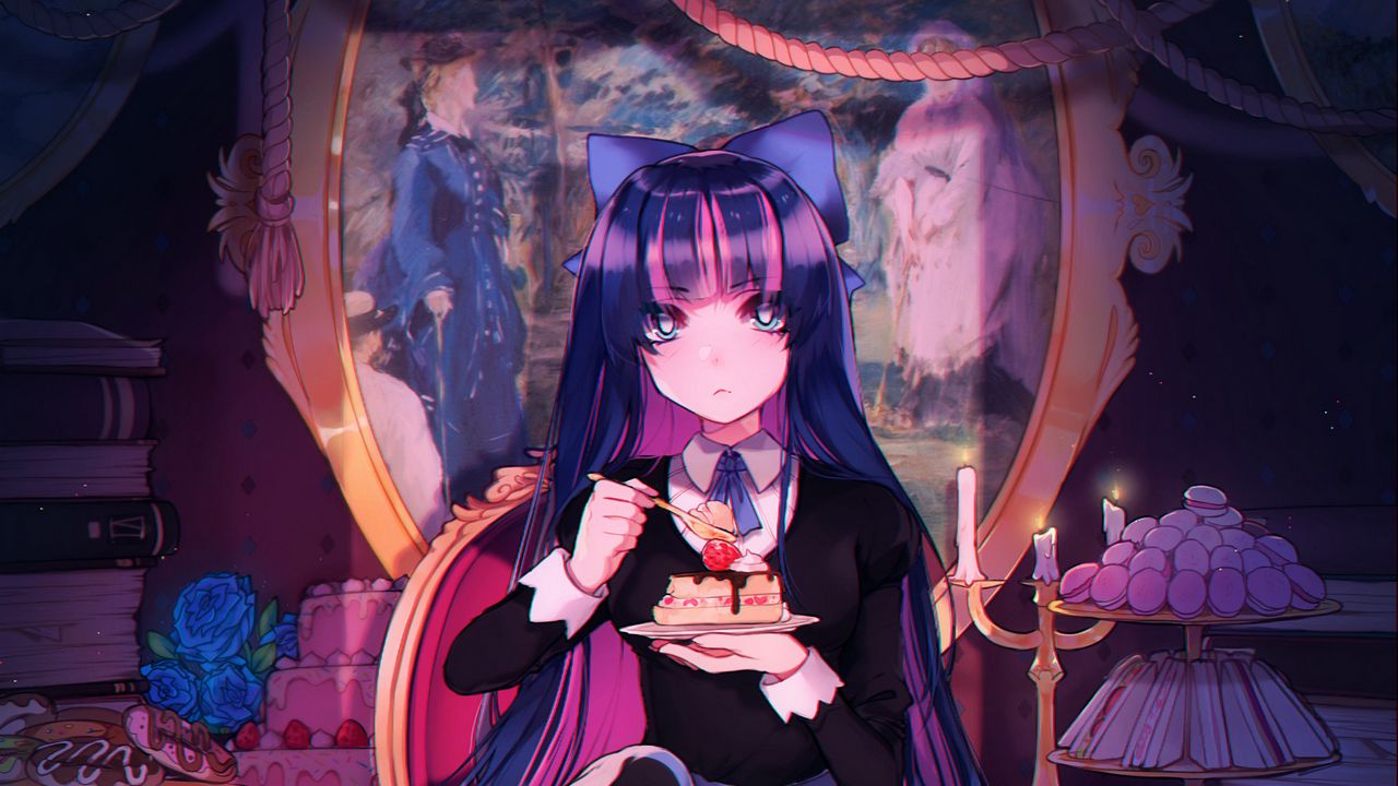 Wallpaper girl, glance, dessert, anime, art