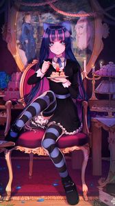 Preview wallpaper girl, glance, dessert, anime, art