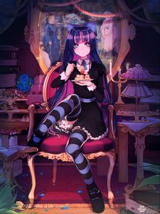Preview wallpaper girl, glance, dessert, anime, art