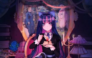 Preview wallpaper girl, glance, dessert, anime, art