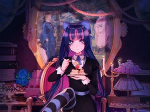 Preview wallpaper girl, glance, dessert, anime, art