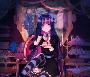 Preview wallpaper girl, glance, dessert, anime, art
