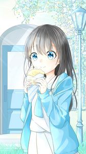 Preview wallpaper girl, glance, dessert, anime, art, light
