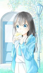 Preview wallpaper girl, glance, dessert, anime, art, light