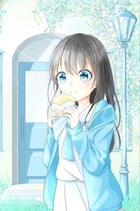 Preview wallpaper girl, glance, dessert, anime, art, light