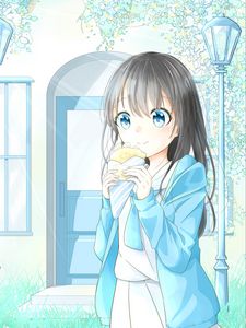 Preview wallpaper girl, glance, dessert, anime, art, light