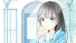 Preview wallpaper girl, glance, dessert, anime, art, light
