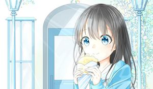 Preview wallpaper girl, glance, dessert, anime, art, light