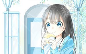 Preview wallpaper girl, glance, dessert, anime, art, light